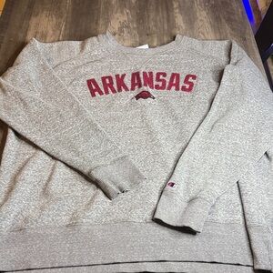 Champion Gray Sweatshirt with Red Arkansas Razorbacks Logo